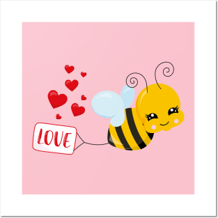 Cute Bee Valentine's day Design Posters and Art